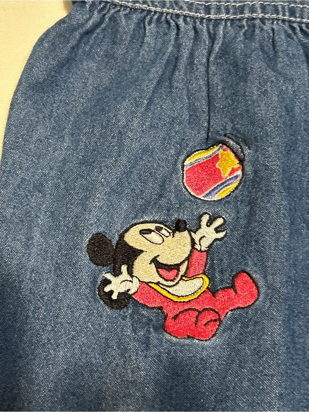 Unbranded Girls' Blue Denim Romper with Minnie Mouse Embroidery